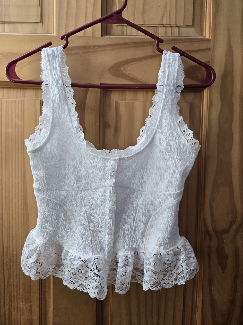 White Lace-Trim Tank Top with Peplum Hem - Brand Not Specified